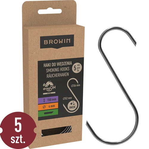 Ganci per affumicatura - a S, punte tagliate a 45°, 4 mm x 150 mm, 5 pezzi