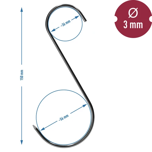 Ganci per affumicatura - S, affilati 3mm x 150mm 5 pezzi - 6