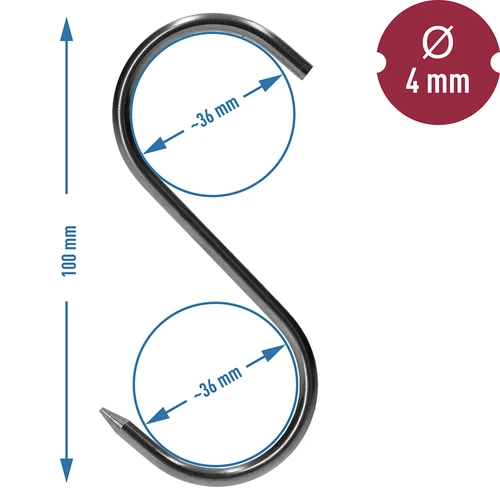 Ganci per affumicatura - S, appuntiti, 4mm x 100mm 5 pezzi - 6