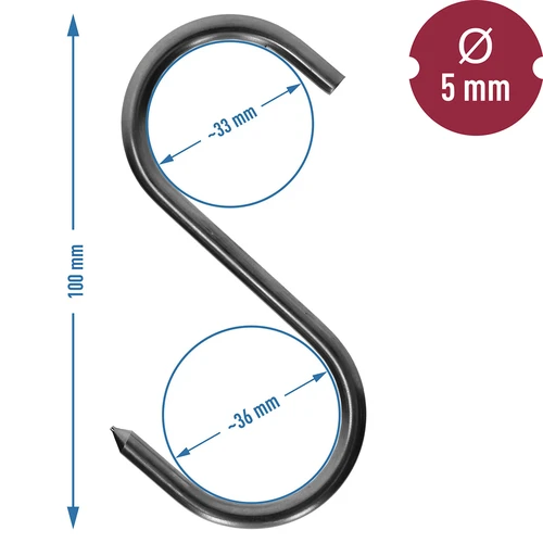 Ganci per affumicatura - S, appuntiti, 5mm x 100mm - 5