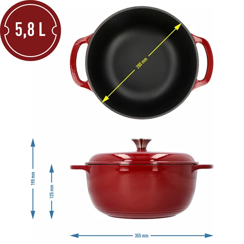 Garnek żeliwny emaliowany - bordowy, 5,8L - 4