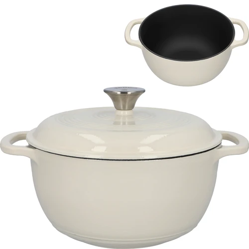 Garnek żeliwny emaliowany - ecru, 4 L