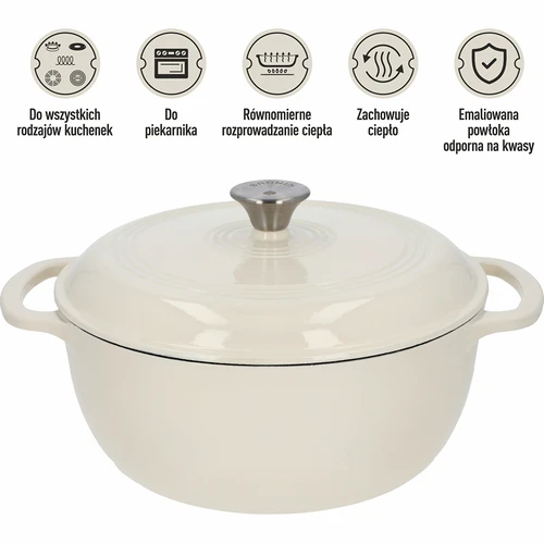 Garnek żeliwny emaliowany - ecru, 5,8L - 5