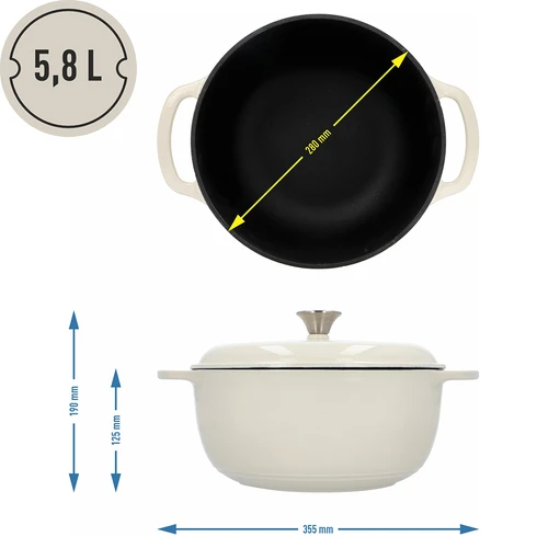 Garnek żeliwny emaliowany - ecru, 5,8L - 4