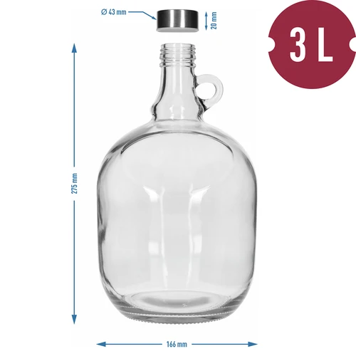 Gąsior Dama 3 L, z metalową zakrętką fi 43 mm i uchwytem - 5