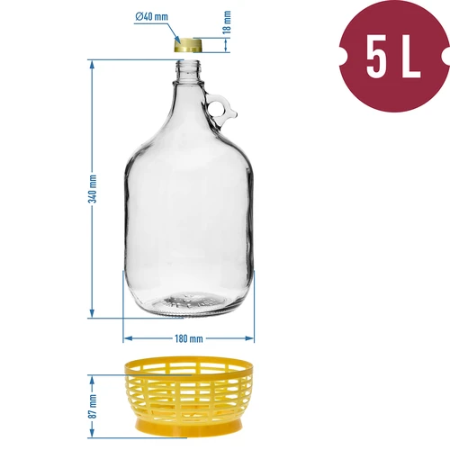 Gąsior Dama 5 L z zakrętką i koszykiem plastikowym - 9