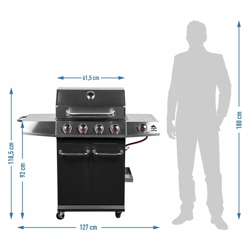 Grill gazowy dragON BBQ101, 11,7 kW, czarno-srebrny - 10