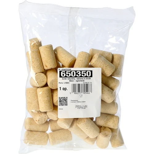 korek naturalny, walcowy d.22x38 50 szt.-aglomerat - 2
