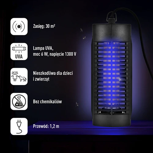 Lampa owadobójcza Manhattan UVA 6 W, czarna - 7