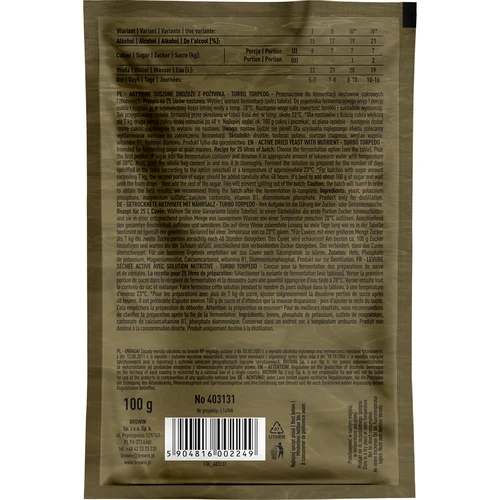 Lieviti da distilleria Turbo Torpedo 5-7 giorni 21% 100g - 2