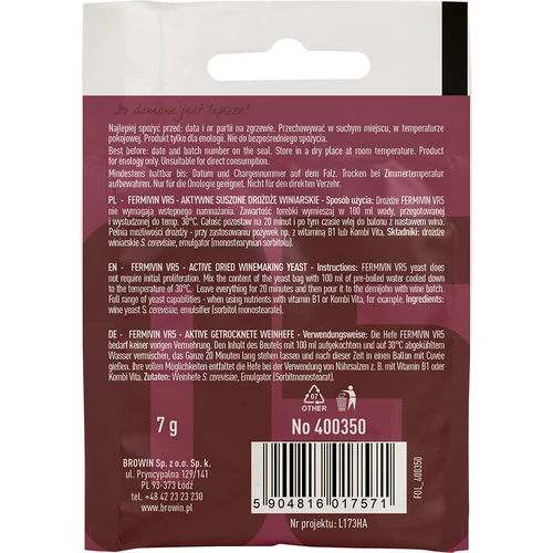 Lieviti per vino Fermivin VR5, 7 g - 2