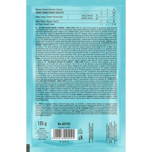 Lieviti Turbo X-Pure 21,3% 48h, 25 L - 2