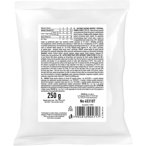 Lieviti Turbo X-Pure 21,3%, 50 L - 2