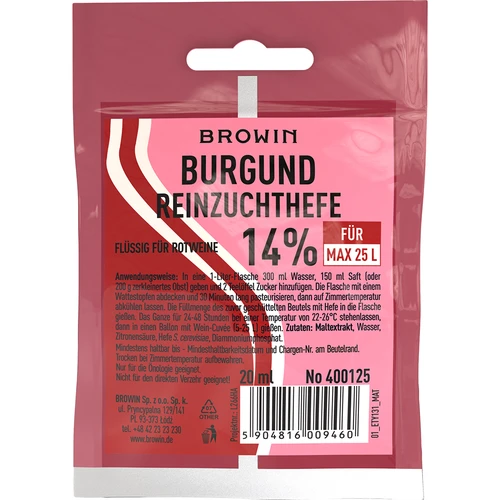 Lievito enologico Burgund, 20 ml DE/EN
