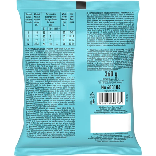 Lievito Turbo X-Pure 21,3%, 100L - 2