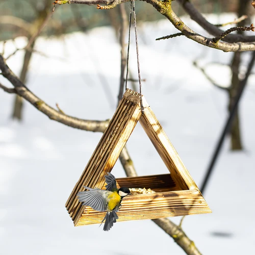 Mangiatoia in legno per uccelli - triangolare - 12