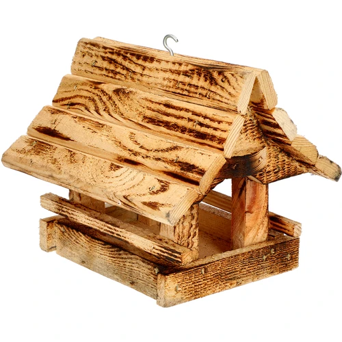 Mangiatoia per uccelli in legno, bruciata, casetta montanara  - 1 