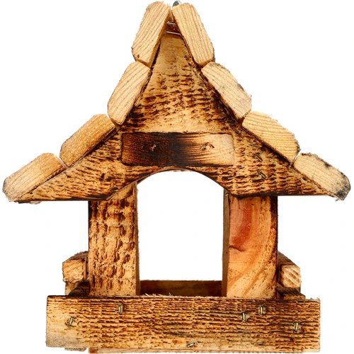 Mangiatoia per uccelli in legno, bruciata, casetta montanara - 4