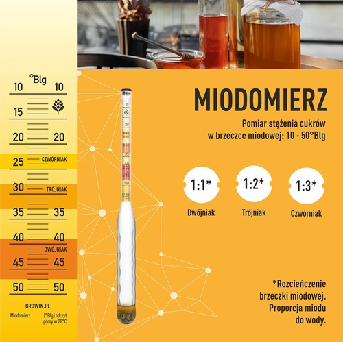 Miodomierz nietłukący z probówką, zakres pomiaru 10-50°Blg - 6