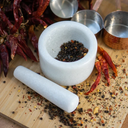 Mortaio da cucina in marmo, bianco, Ø 10 cm - 11