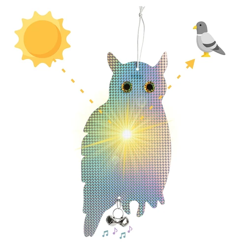 Pendente riflettente scaccia uccelli - gufo con campanellini - 5