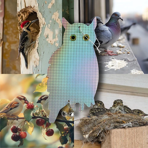 Pendente riflettente scaccia uccelli - gufo con campanellini - 8