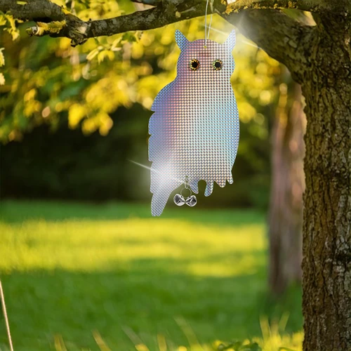 Pendente riflettente scaccia uccelli - gufo con campanellini - 9