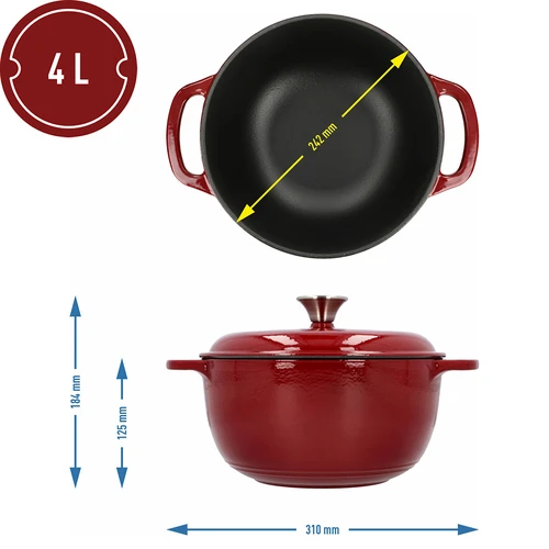 Pentola in ghisa smaltata - bordeaux, 4 L - 4