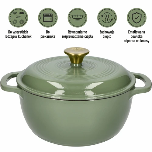 Pentola in ghisa smaltata - color salvia, 4L - 5