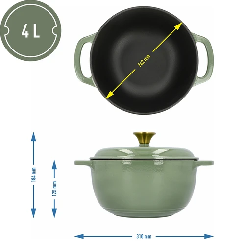 Pentola in ghisa smaltata - color salvia, 4L - 4