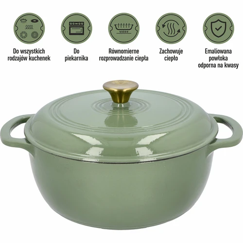 Pentola in ghisa smaltata - color salvia, 5,8L - 5