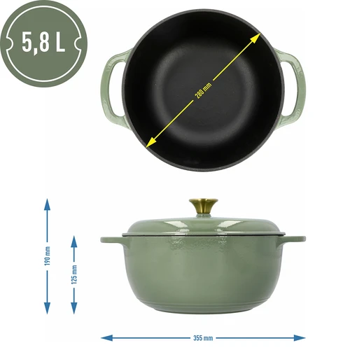 Pentola in ghisa smaltata - color salvia, 5,8L - 4