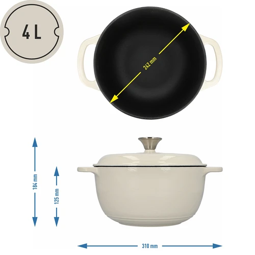 Pentola in ghisa smaltata - ecru, 4 L - 4