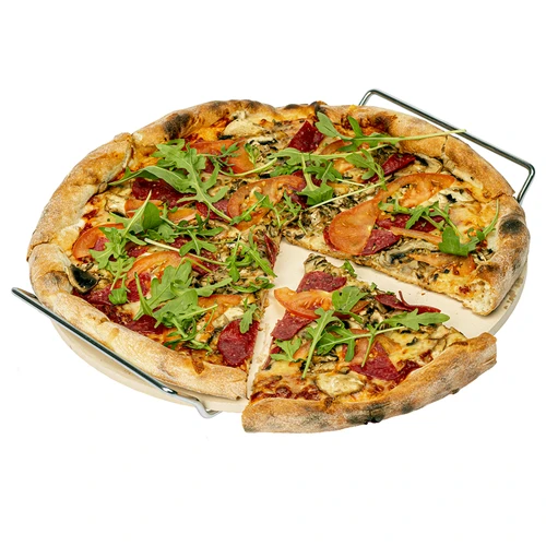 Pietra per pizza con manico e coltello, in cordierite, rotonda 33 cm - 5