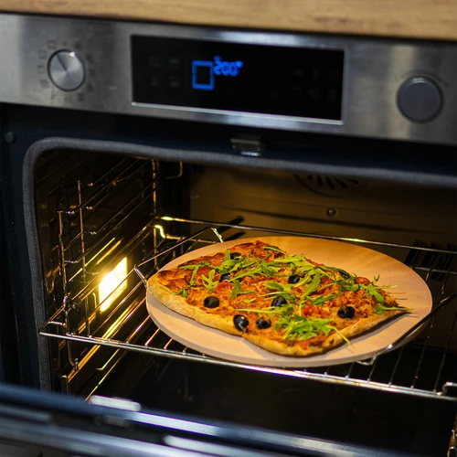 Pietra per pizza con manico e coltello, in cordierite, rotonda 33 cm - 11