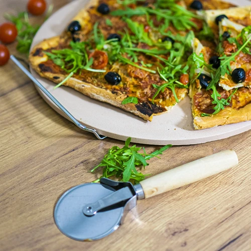 Pietra per pizza con manico e coltello, in cordierite, rotonda 33 cm - 16