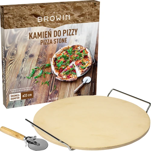 Pietra per pizza con manico e coltello, in cordierite, rotonda 33 cm - 6