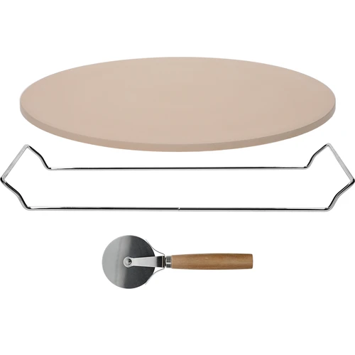 Pietra per pizza con manico e coltello, in cordierite, rotonda 33 cm - 3