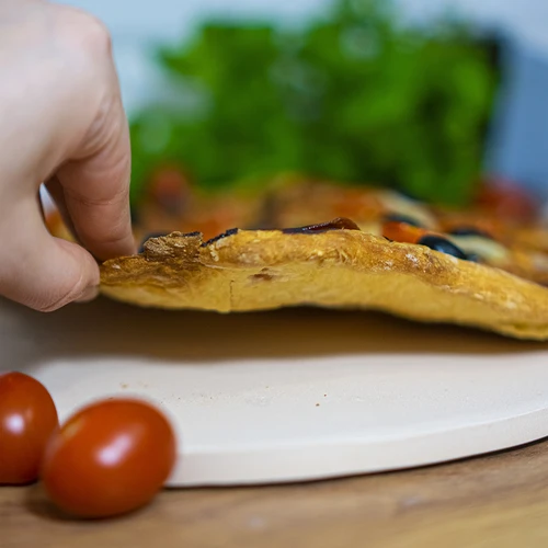 Pietra per pizza con manico e coltello, in cordierite, rotonda 33 cm - 15