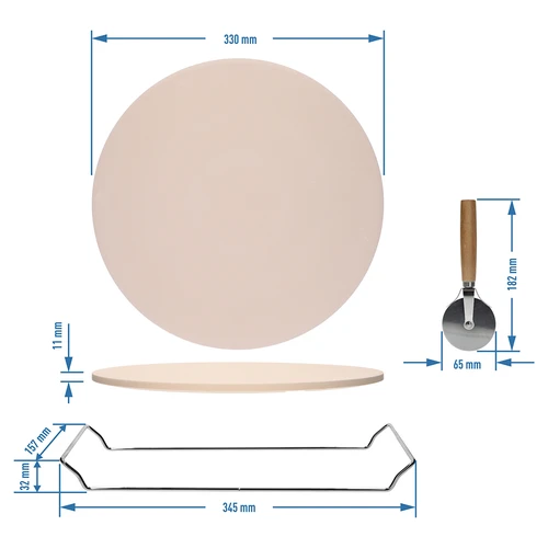 Pietra per pizza con manico e coltello, in cordierite, rotonda 33 cm - 8
