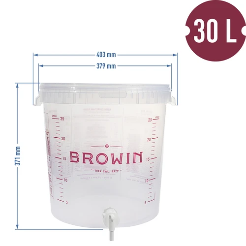 Pojemnik fermentacyjny 30L z nadrukiem, kranem i 3 rurkami - 5