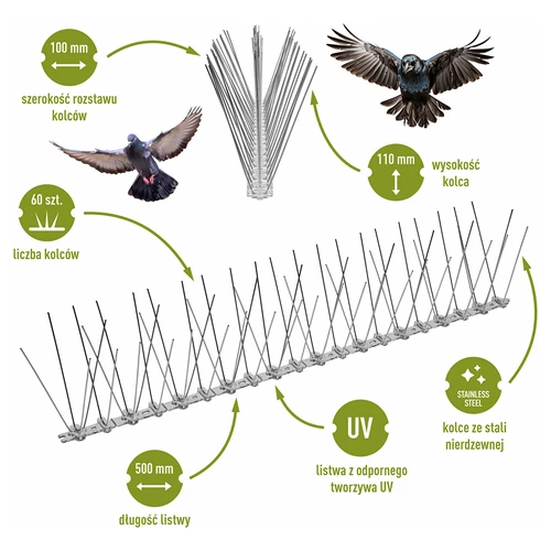 Punte per uccelli, su striscia di plastica, 10 pezzi - 3