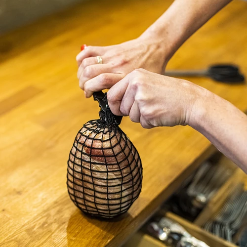 Rete elastica alimentare per salumi, nera, 18 cm x 5 m, resistente al calore fino a 220°C - 4