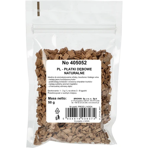 Scaglie di quercia naturali per aromatizzare alcolici (whisky, vino bianco), 50 g - 2