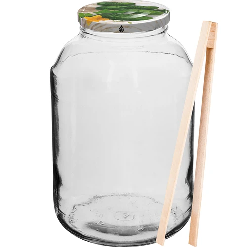 Słoik 4 L, kolorowa zakrętka + widelec lub szczypce