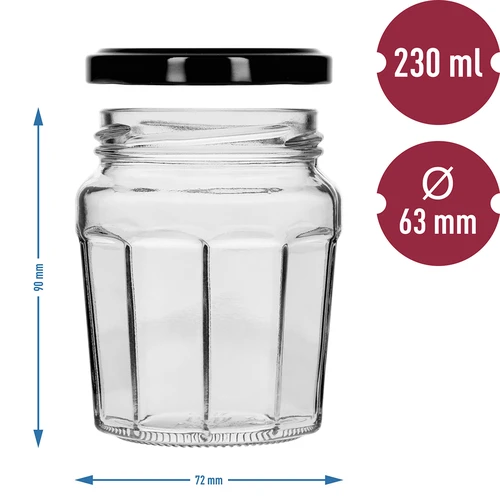 Słoik Konfitura 230ml z zak. czarną fi63/4 - 6szt - 8
