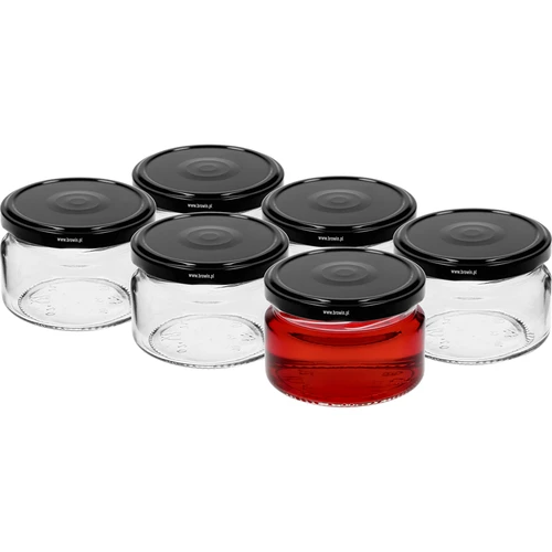 Słoik niski 200ml - z czarną zakrętką fi 82/6, 6szt. - 2