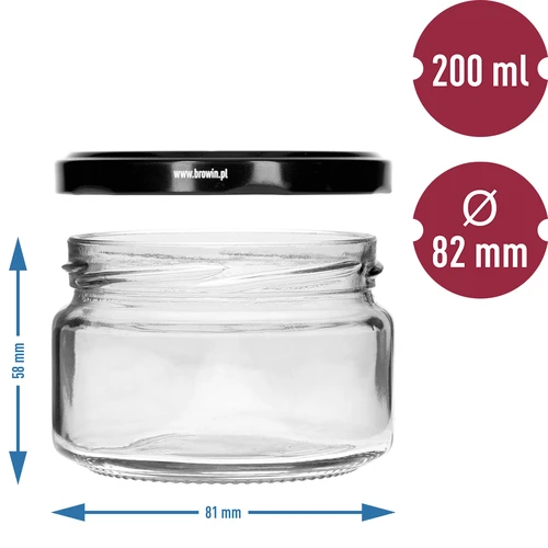Słoik niski 200ml - z czarną zakrętką fi 82/6, 6szt. - 5