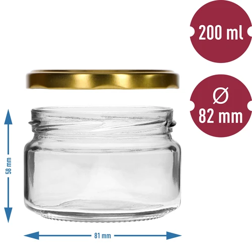 Słoik niski 200ml - z złotą zakrętką fi 82/6, 6szt. - 5
