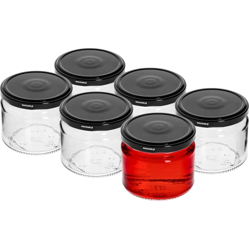 Słoik niski 330ml - z czarną zakrętką fi 82/6, 6szt. - 2